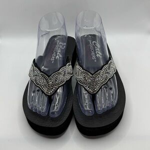 Skechers Cali Yoga Foam Women's Vinyasa Size 7 Flip Flop Sandal Rhinestone Pearl